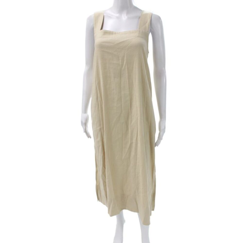 Cuyana Womens Maxi Linen Dress Beige Tie Square Neck Sleeveless Size XS